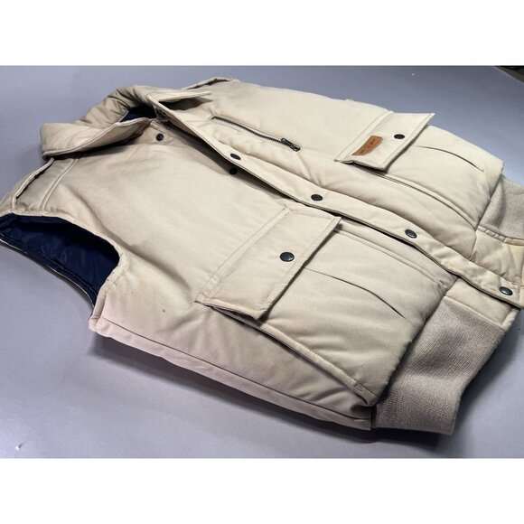 Black Sheep Mens Sleeveless Down Puffer Vest w Snaps Size XL Khaki Tan Vintage - Picture 7 of 11